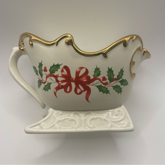 Lenox Other - Lenox Holiday Santa Collection Creamer Sleigh Creamer Holly & Ribbons